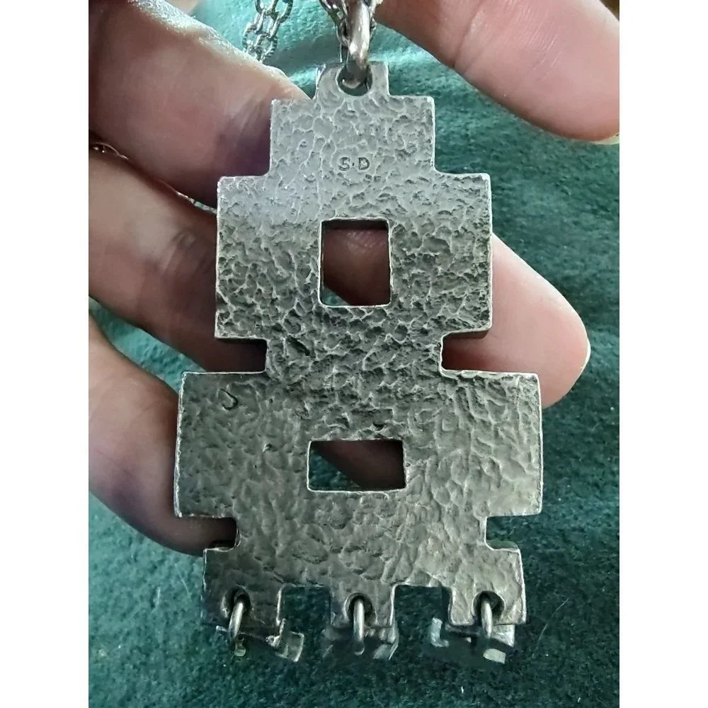 Vintage Silver Tone Pendent with Center Cutouts Second Tier Modernist Geometric